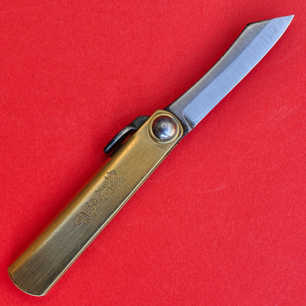 NAGAO HIGONOKAMI couteau de poche japaonais AOGAMI laiton 54mm Japon ouvert