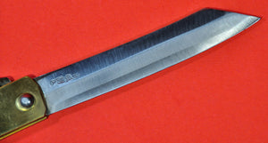 Close-up blade Japanese NAGAO HIGONOKAMI folding pocket knife bluesteel brass 98mm Japan
