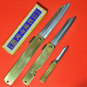 Japanese NAGAO HIGONOKAMI folding pocket knife bluesteel brass 120mm 98mm 54mm japan