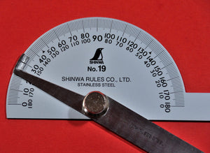 SHINWA Protractor No.19 Close up Stainless steel 62490 Japan Japanese tool 